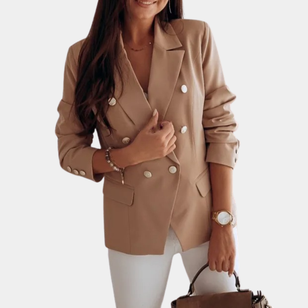 Street-Wave Women's White Casual Chic Blazer With Double-Breasted Button Front For Modern Women