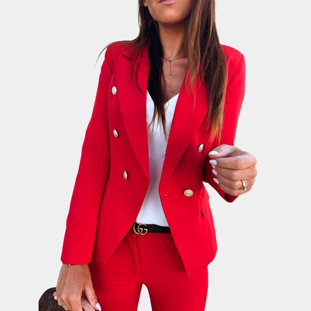 Street-Wave Women's White Casual Chic Blazer With Double-Breasted Button Front For Modern Women