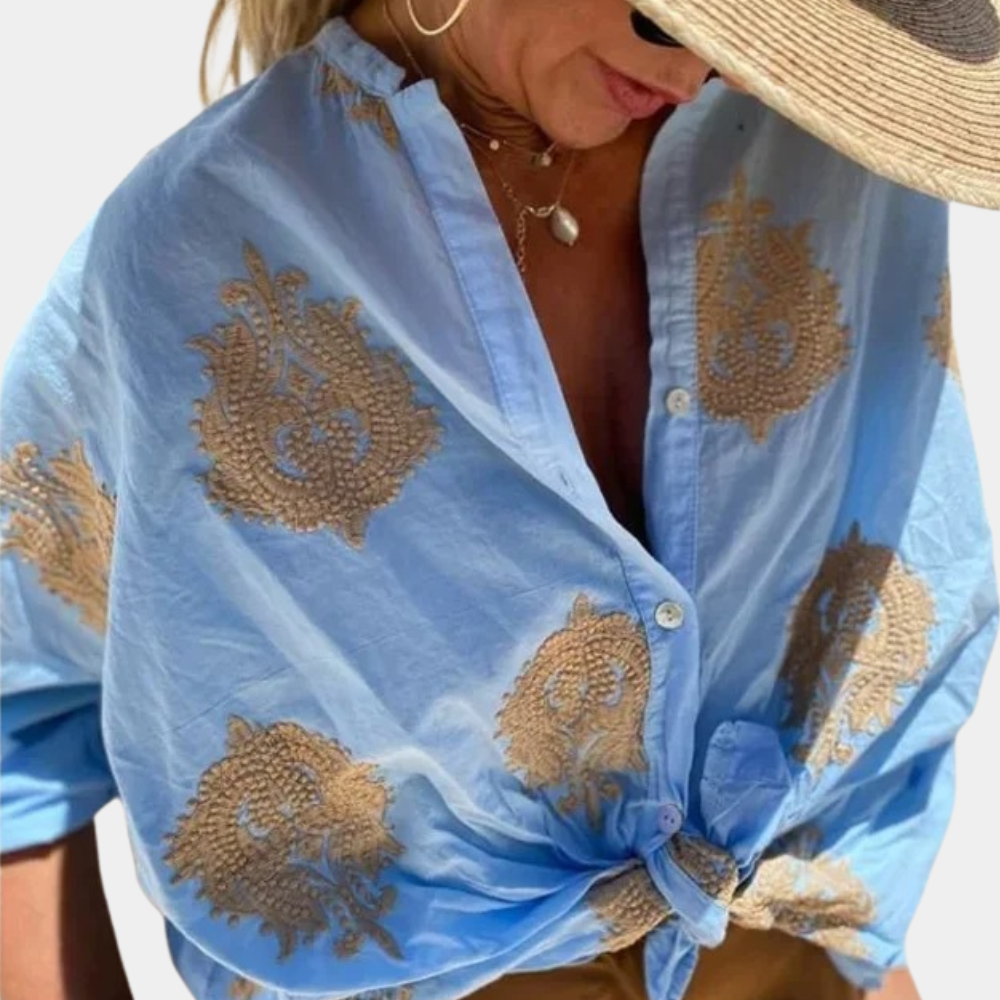 Street Wave Women's Tie Front Blouse Breathable Button Closure Loose Fit
