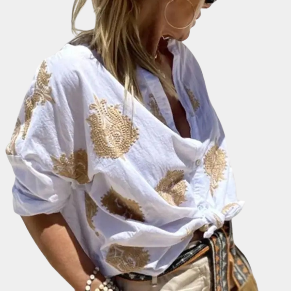 Street Wave Women's Tie Front Blouse Breathable Button Closure Loose Fit