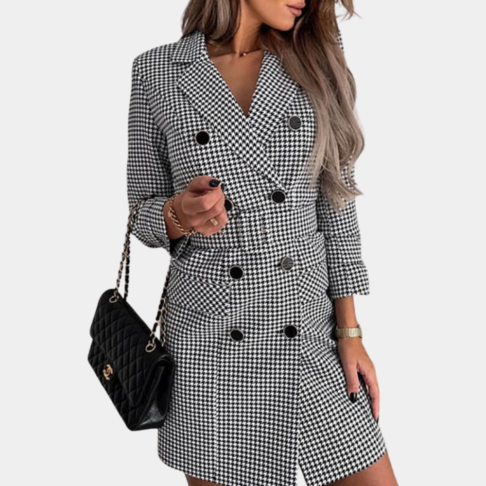 Streetwave Blazer Dress For Women Belted Plaid Double Breasted Chic Elegant Versatile Office To Evening