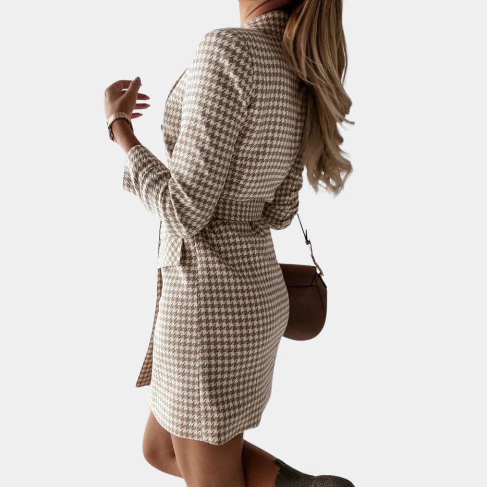 Streetwave Blazer Dress For Women Belted Plaid Double Breasted Chic Elegant Versatile Office To Evening