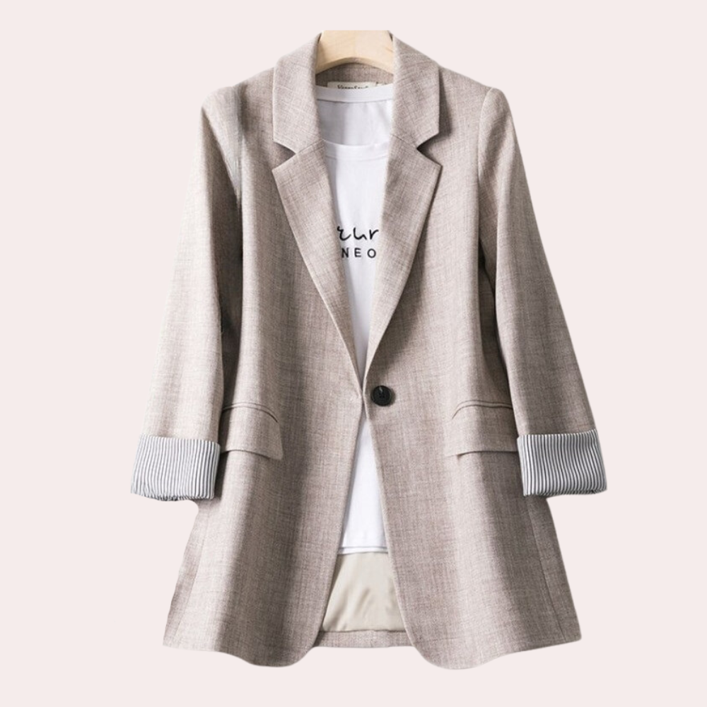 Street-wave Women's Blazer Elegant Casual Fit With Striped Cuff Detail For Work Or Weekend