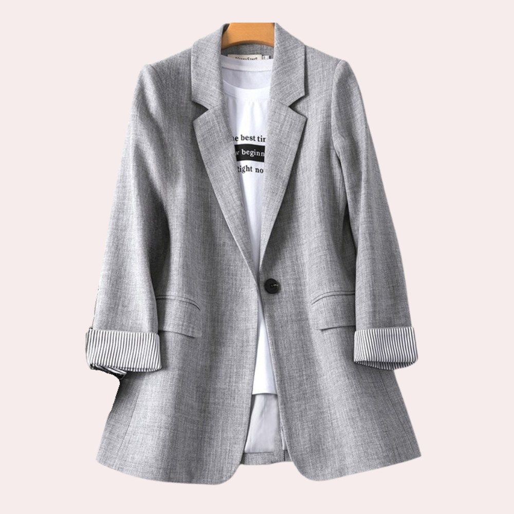 Street-wave Women's Blazer Elegant Casual Fit With Striped Cuff Detail For Work Or Weekend