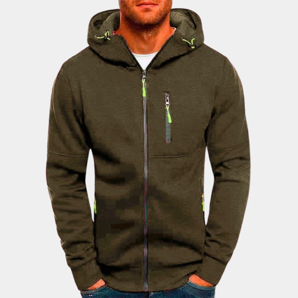 Street-Wave Mens Full Zip Hoodie Slim Fit With Ribbed Edges Secure Zipper Pocket