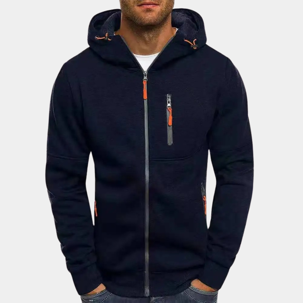 Street-Wave Mens Full Zip Hoodie Slim Fit With Ribbed Edges Secure Zipper Pocket