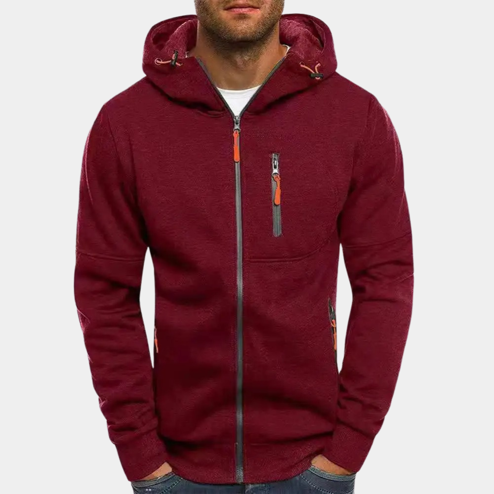 Street-Wave Mens Full Zip Hoodie Slim Fit With Ribbed Edges Secure Zipper Pocket