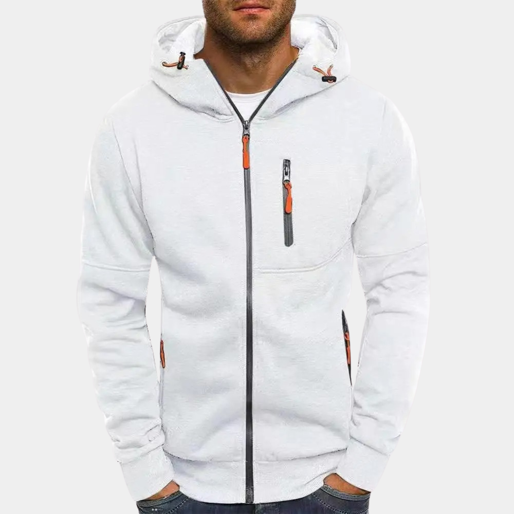 Street-Wave Mens Full Zip Hoodie Slim Fit With Ribbed Edges Secure Zipper Pocket