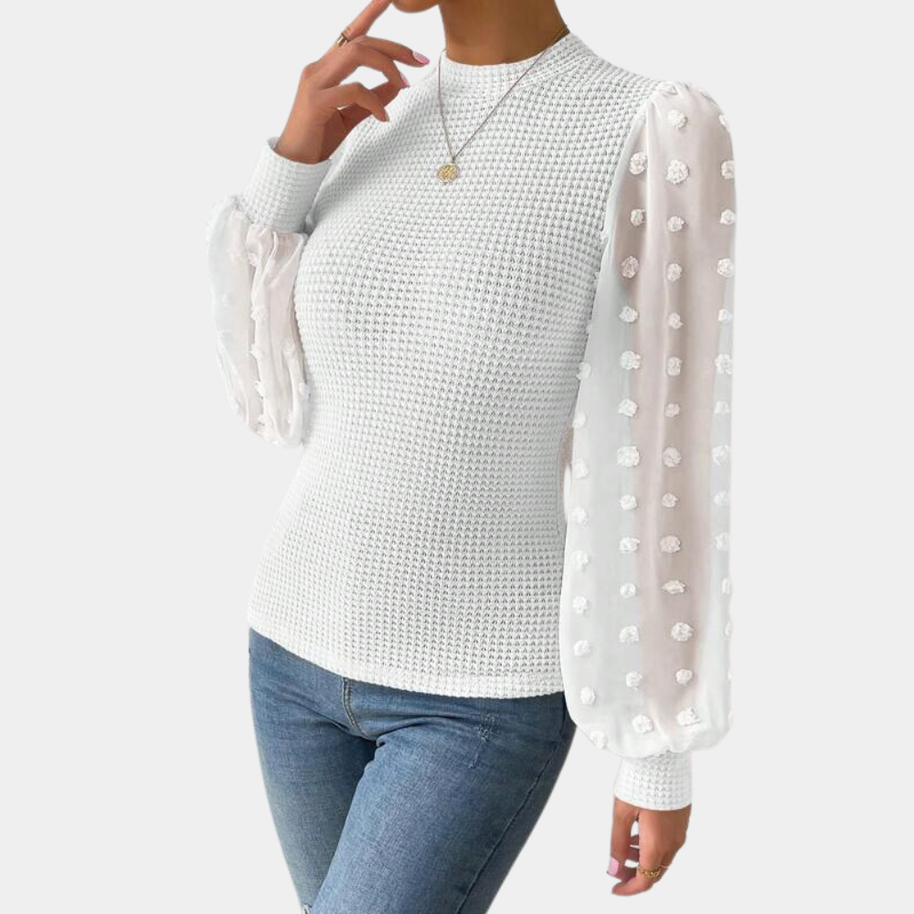 Street-Wave Knit Blouse With Sheer Chiffon Sleeves Elegant All Day Comfort For Women