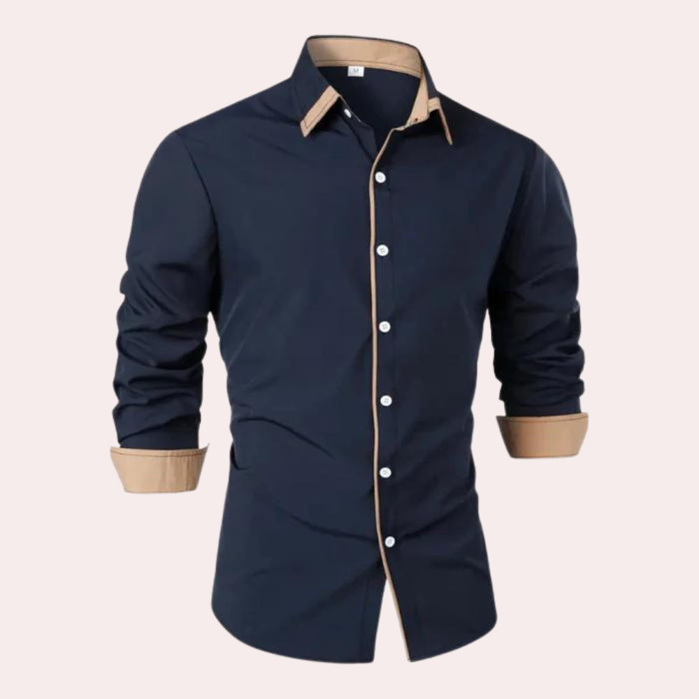 Street Wave Men Slim Fit Shirt With Tan Contrast Collar For Polished Looks