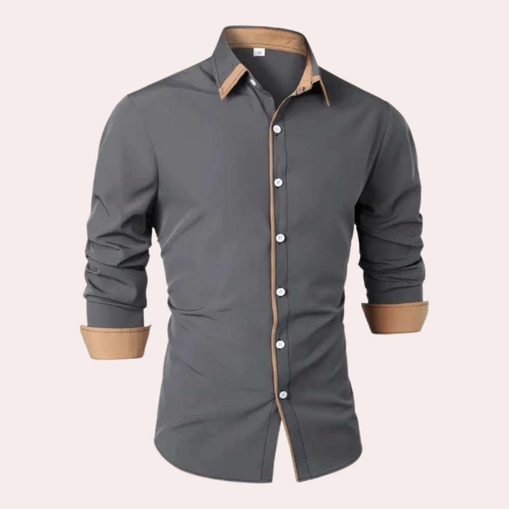 Street Wave Men Slim Fit Shirt With Tan Contrast Collar For Polished Looks