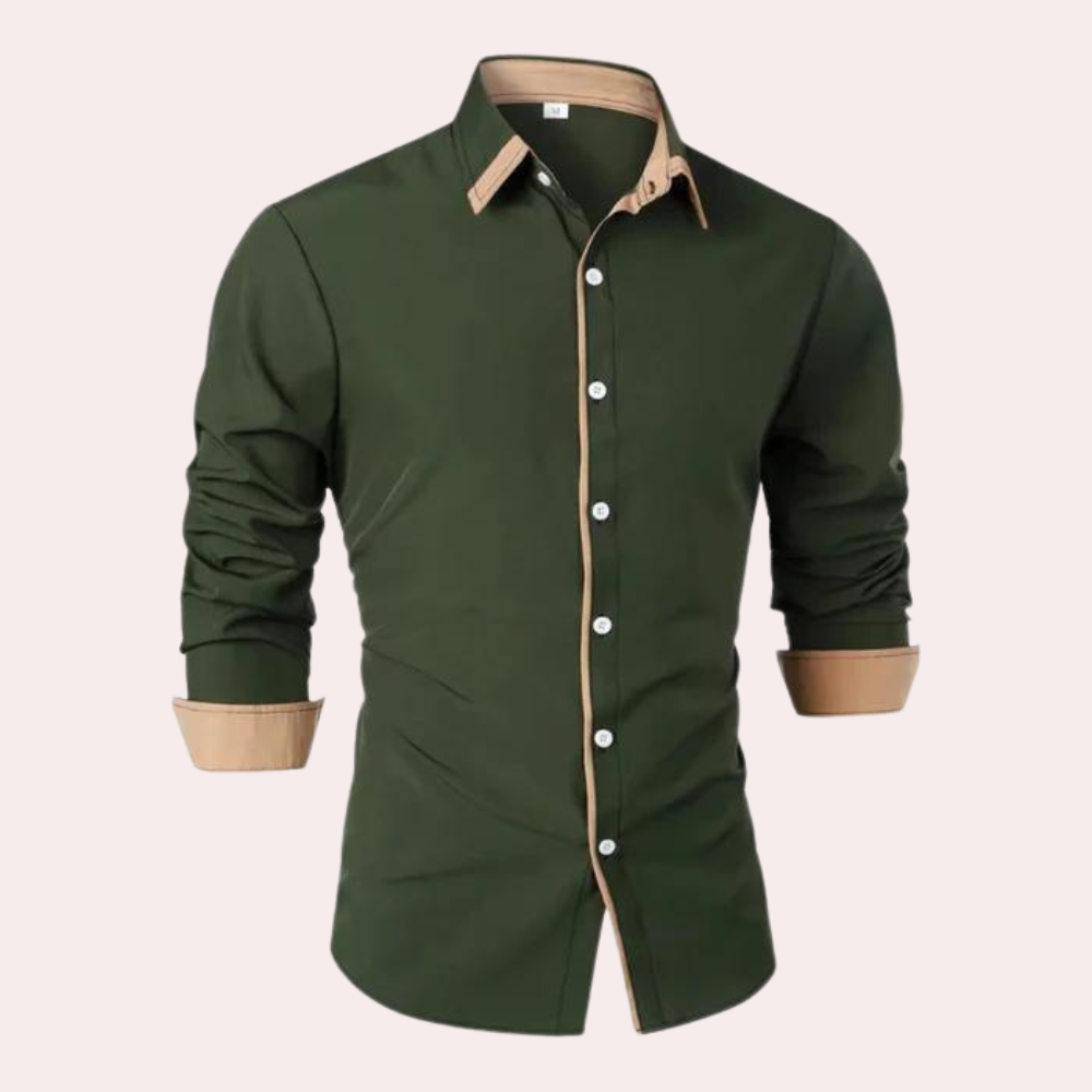 Street Wave Men Slim Fit Shirt With Tan Contrast Collar For Polished Looks