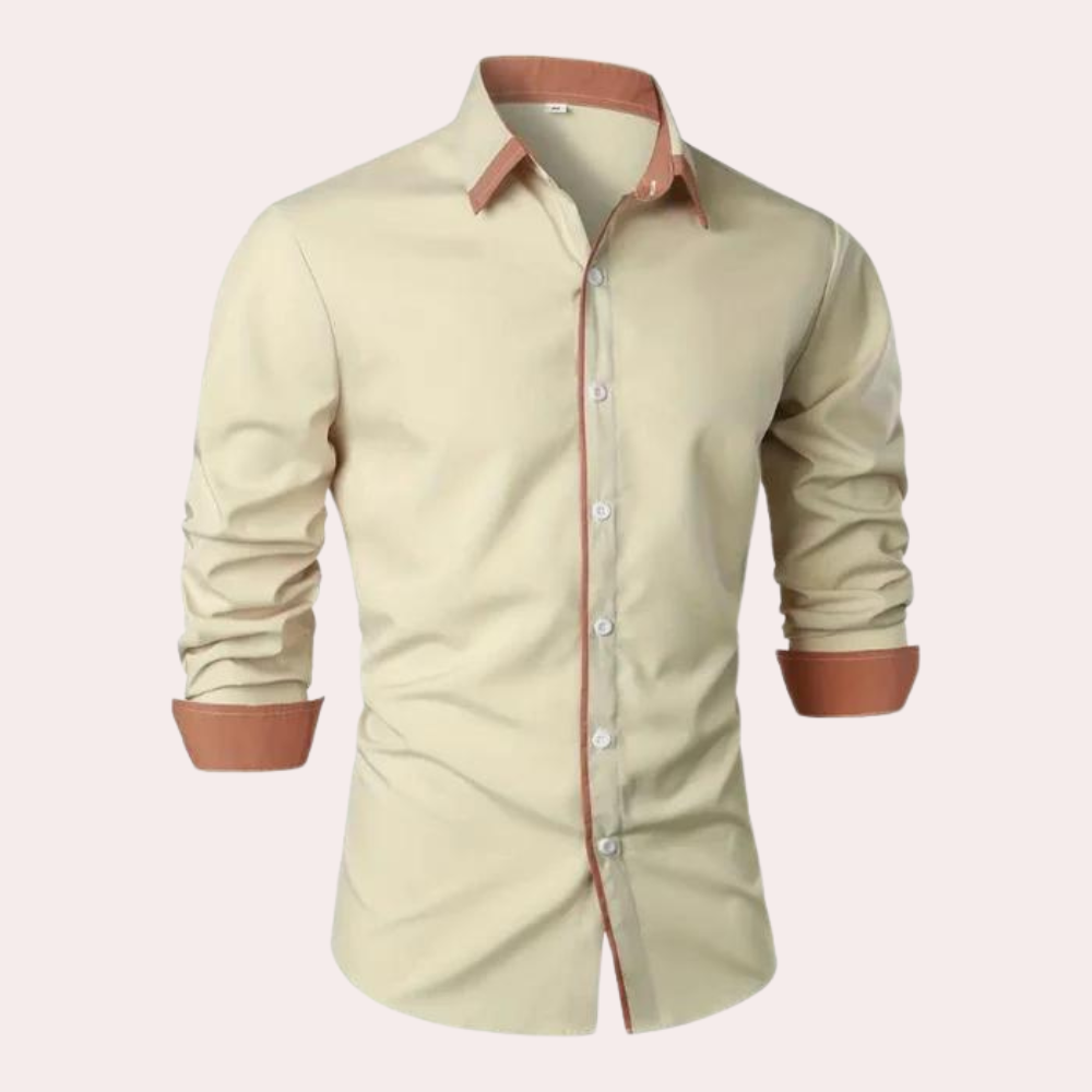 Street Wave Men Slim Fit Shirt With Tan Contrast Collar For Polished Looks