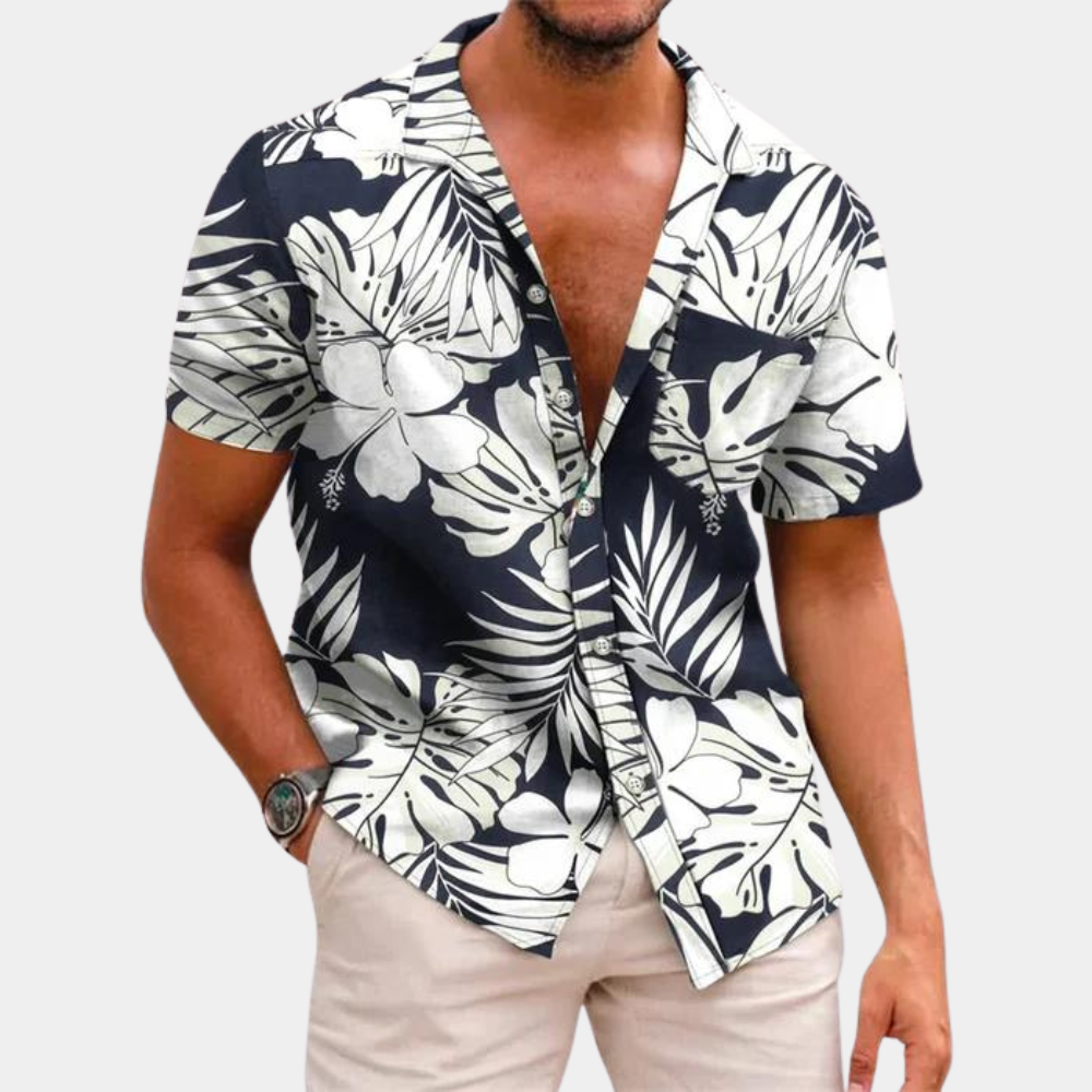 Street-Wave Men's Short Sleeve Tropical Leaf Shirt Button Front Relaxed Fit