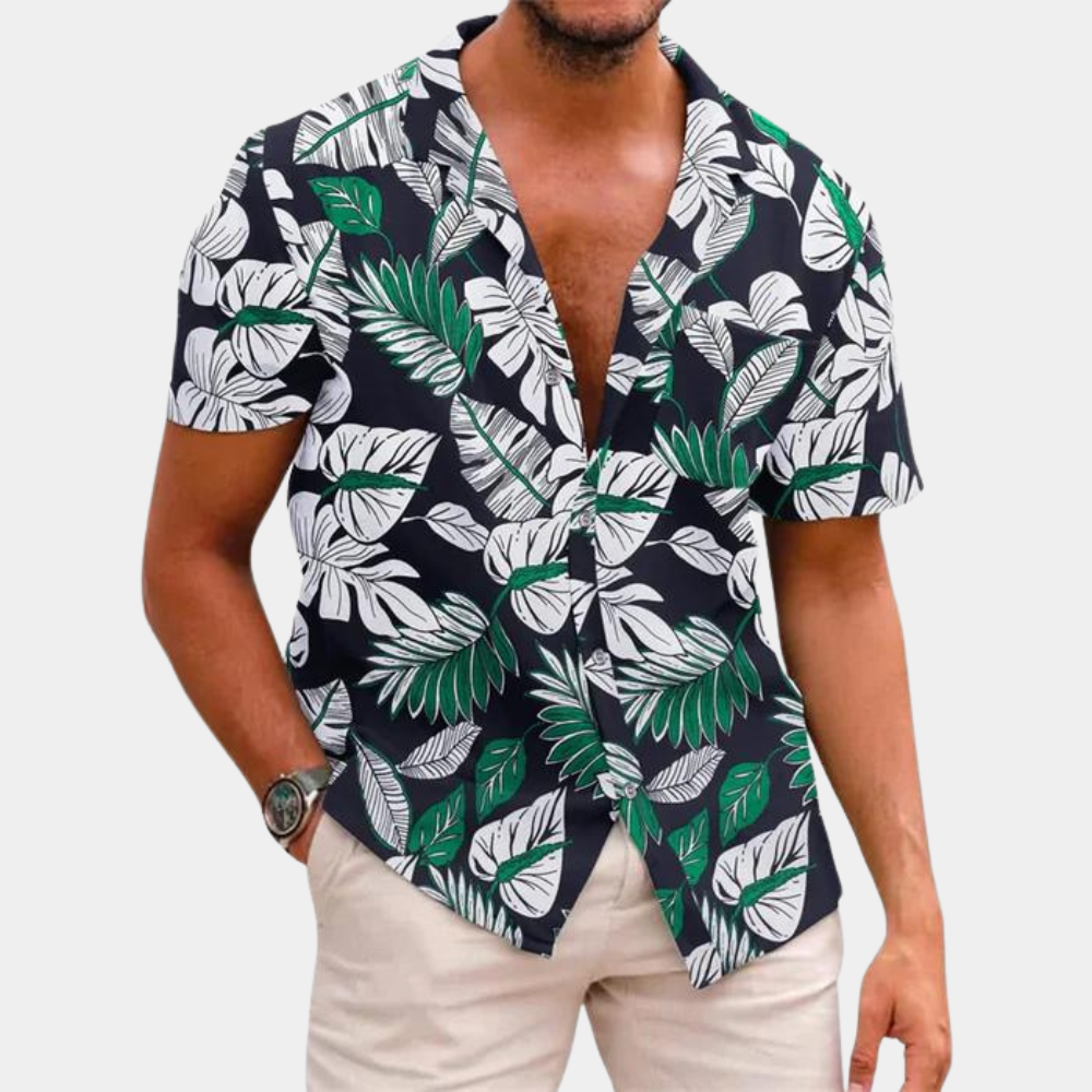 Street-Wave Men's Short Sleeve Tropical Leaf Shirt Button Front Relaxed Fit