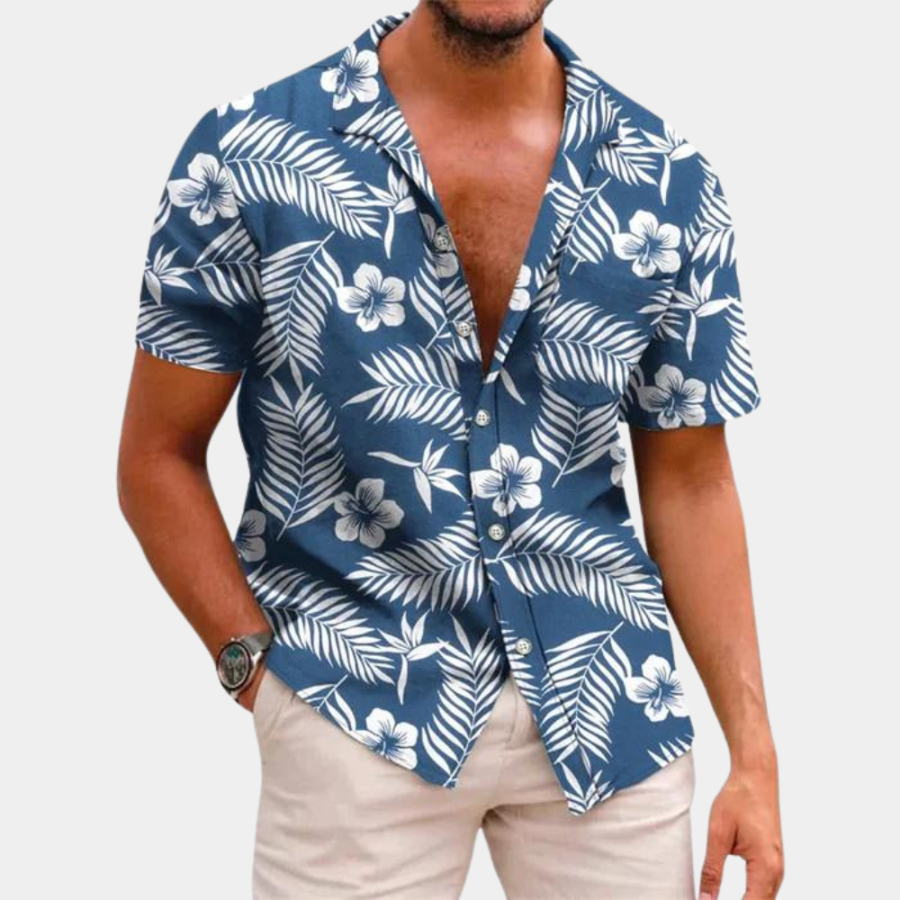 Street-Wave Men's Short Sleeve Tropical Leaf Shirt Button Front Relaxed Fit