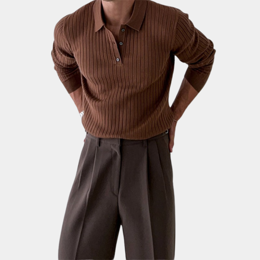 Street-Wave Mens Ribbed Knit Polo Sweater Cotton Blend Elegant Comfort
