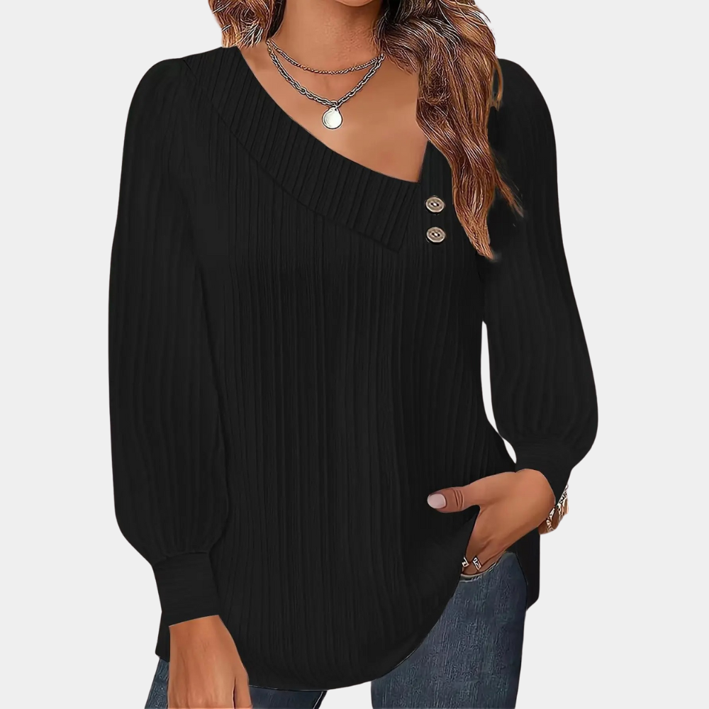 Street Wave Ribbed Knit Blouse Button Front For Women Comfortable Trendy Polyester Top