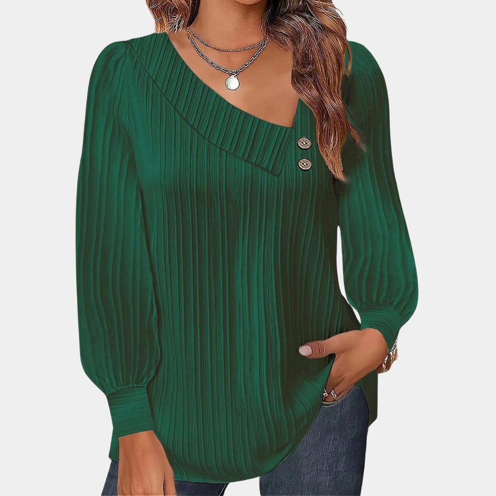 Street Wave Ribbed Knit Blouse Button Front For Women Comfortable Trendy Polyester Top