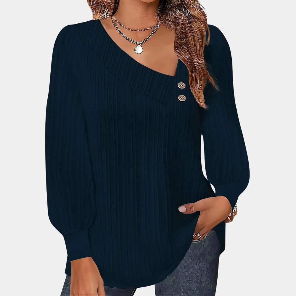 Street Wave Ribbed Knit Blouse Button Front For Women Comfortable Trendy Polyester Top