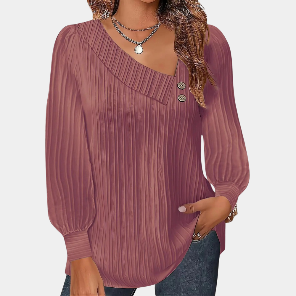Street Wave Ribbed Knit Blouse Button Front For Women Comfortable Trendy Polyester Top