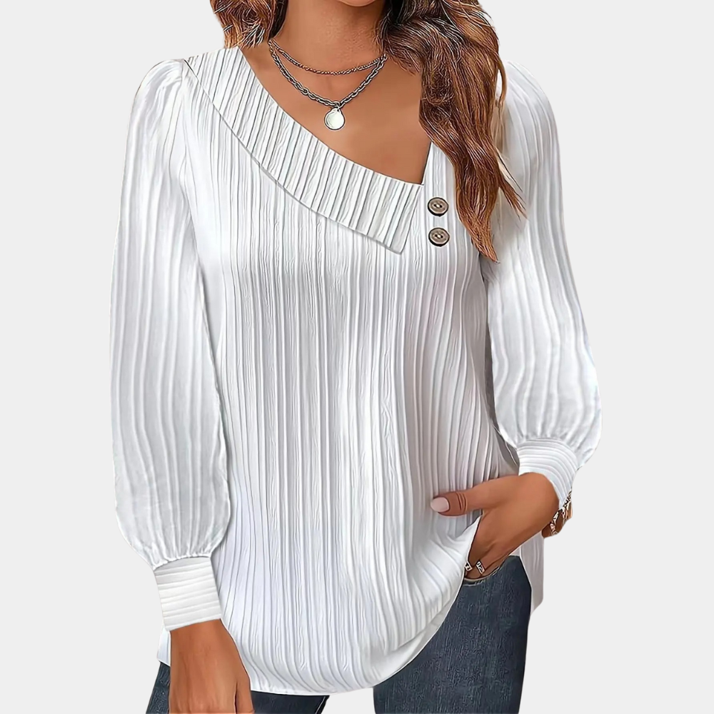 Street Wave Ribbed Knit Blouse Button Front For Women Comfortable Trendy Polyester Top