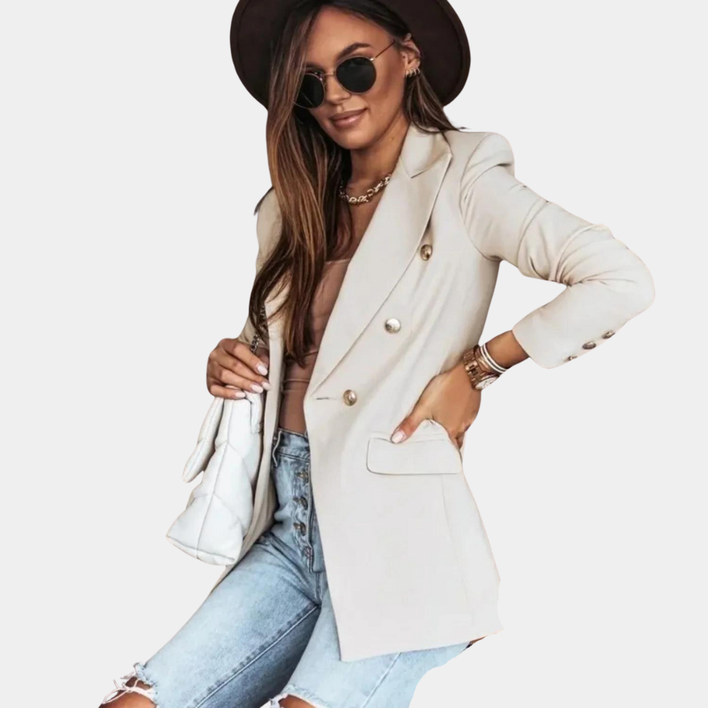 Streetwave White Double Breasted Blazer For Women Elegant Tailored Jacket For Work Or Weekend
