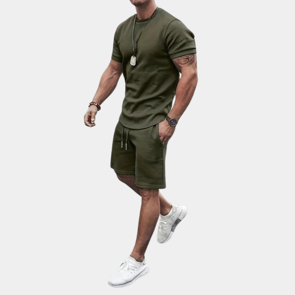Street-Wave Mens Short Sleeve T Shirt And Shorts Set Breathable Comfort