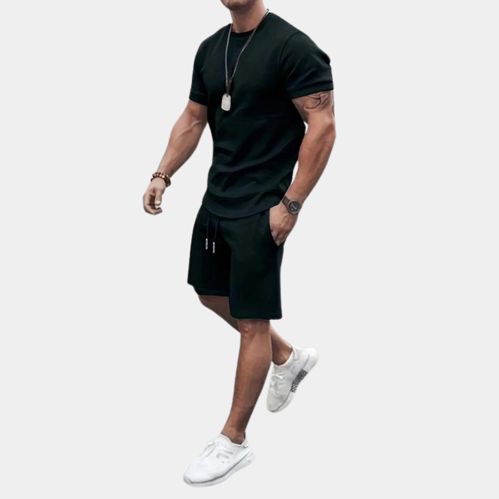 Street-Wave Mens Breathable Two-Piece Set Tee And Shorts