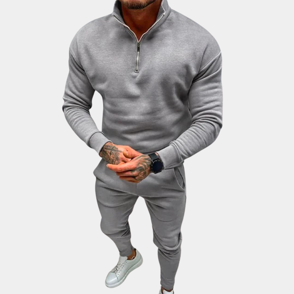 Street-Wave Men's Tracksuit Set Half Zip Top Cozy Relaxed Fit Cotton