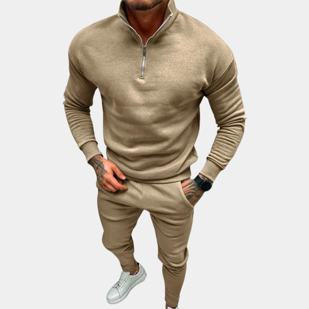 Street-Wave Men's Tracksuit Set Half Zip Top Cozy Relaxed Fit Cotton