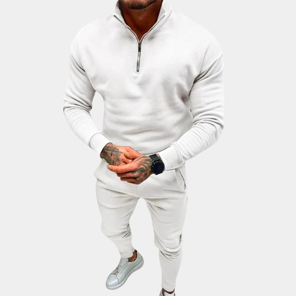 Street-Wave Men's Tracksuit Set Half Zip Top Cozy Relaxed Fit Cotton