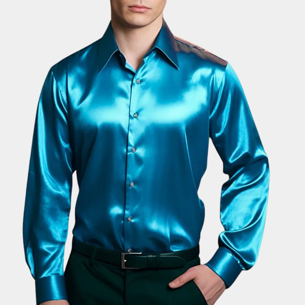 Street-Wave Men's Satin Look Slim Fit Dress Shirt For Festive Occasions