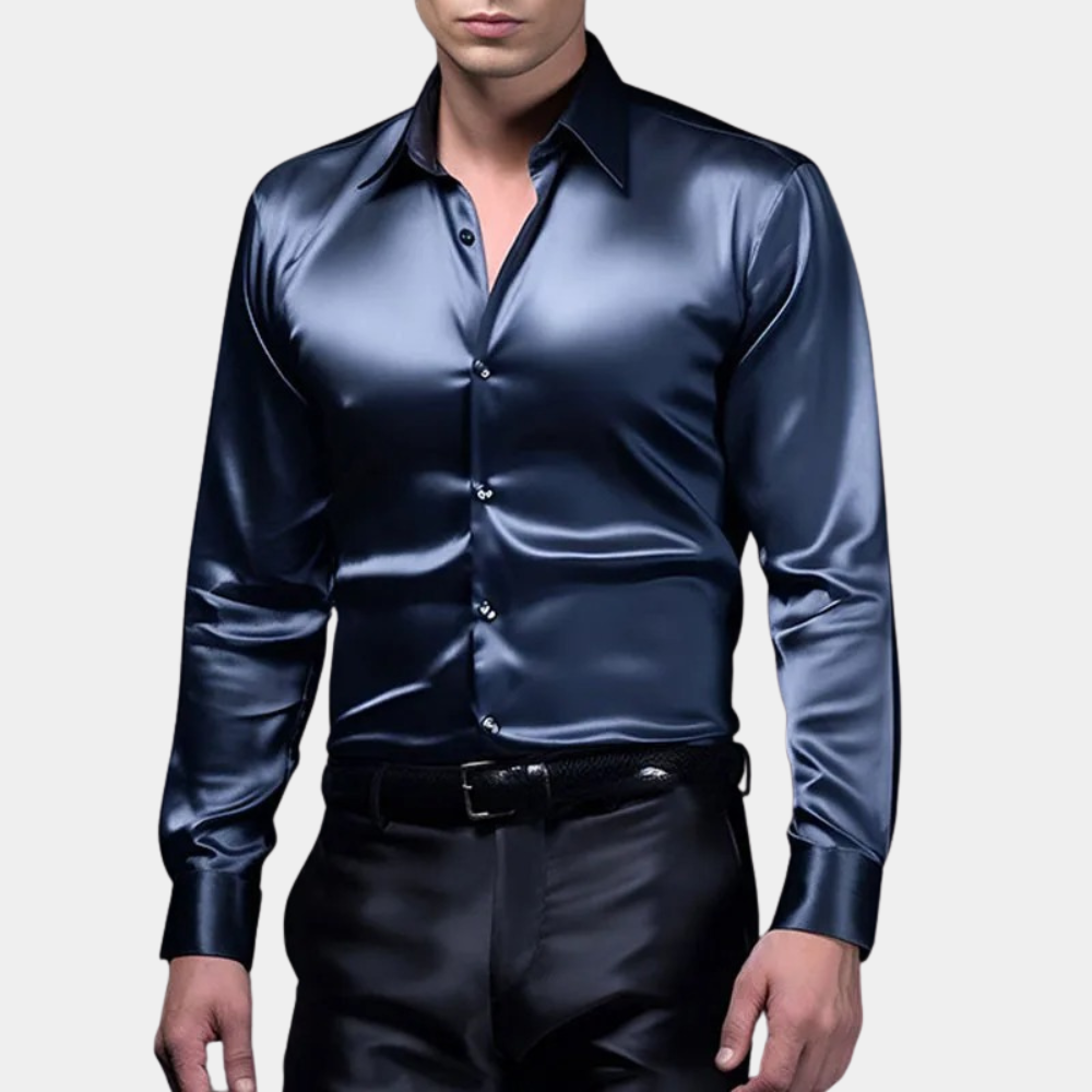 Street-Wave Men's Satin Look Slim Fit Dress Shirt For Festive Occasions