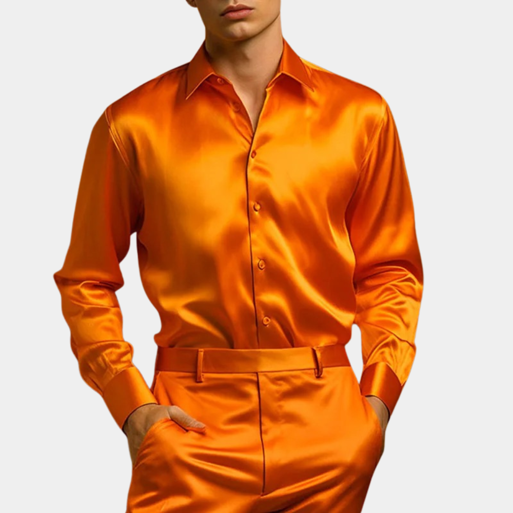 Street-Wave Men's Satin Look Slim Fit Dress Shirt For Festive Occasions