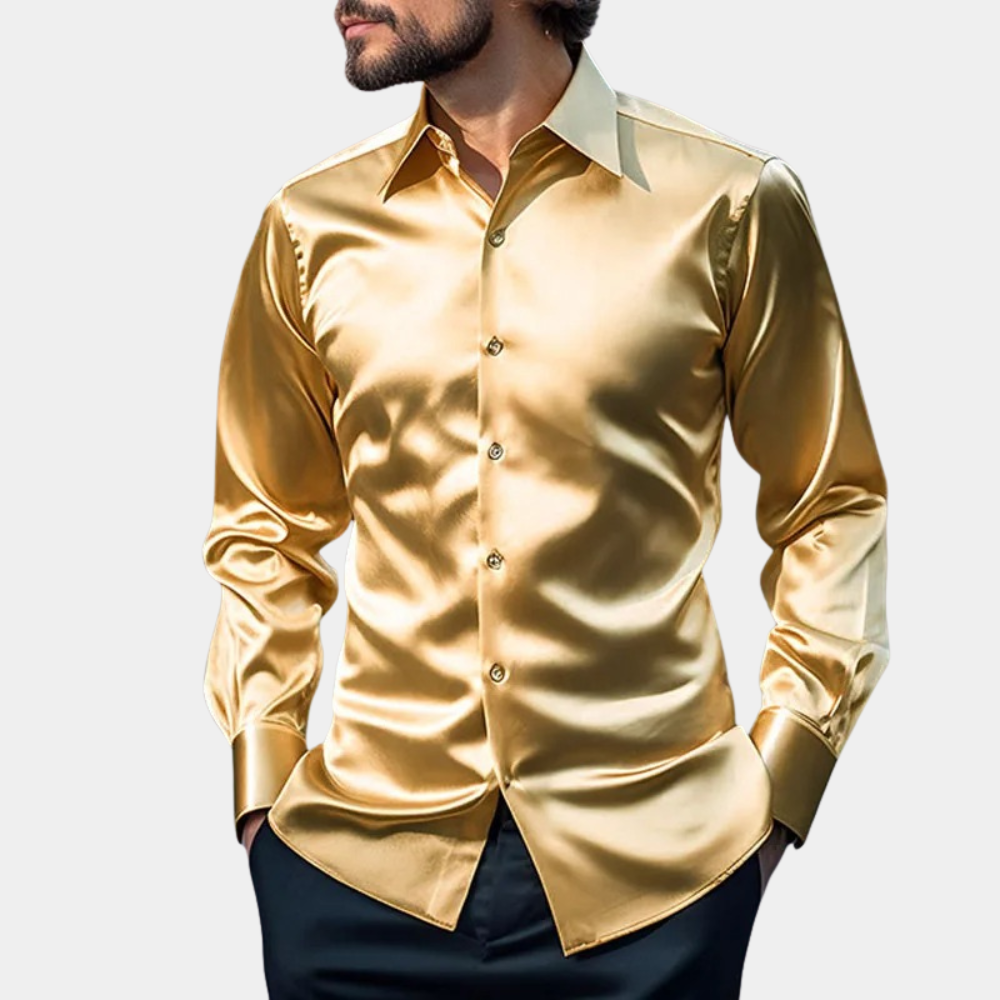 Street-Wave Men's Satin Look Slim Fit Dress Shirt For Festive Occasions
