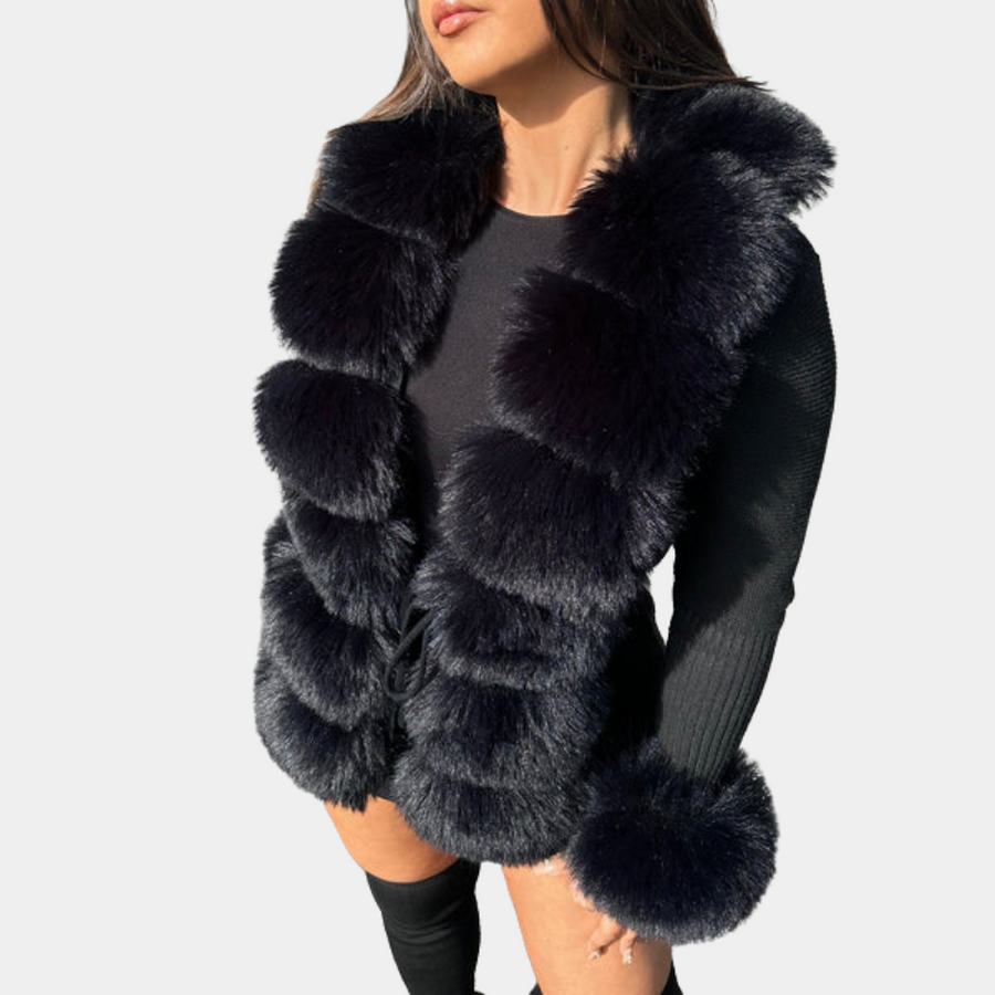 Street-Wave Fur Trim Cardigan For Women Warm Plush Knitwear Elegant Cozy Luxury Style