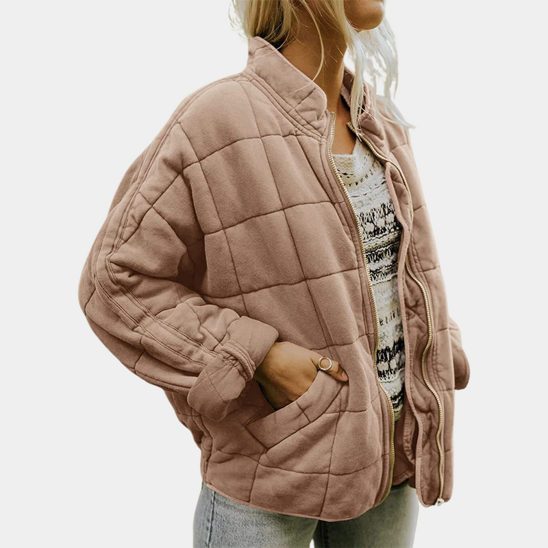 Street-Wave Quilted Zip Up Jacket for Women With Side Pockets and Cozy Lightweight Padding