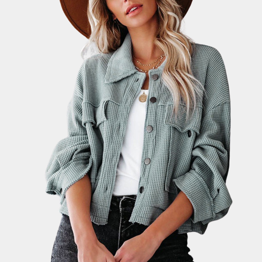 Street-Wave Waffle Knit Summer Jacket With Pockets For Women Lightweight Chic Everyday Wear