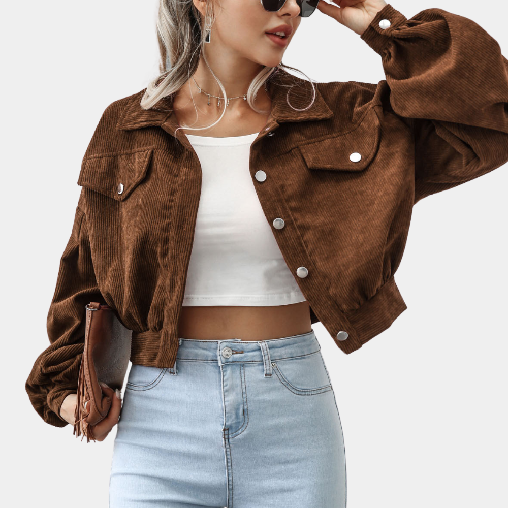Street-Wave Velvet Cropped Jacket For Women With Silver Buttons Autumn Ready Fashion