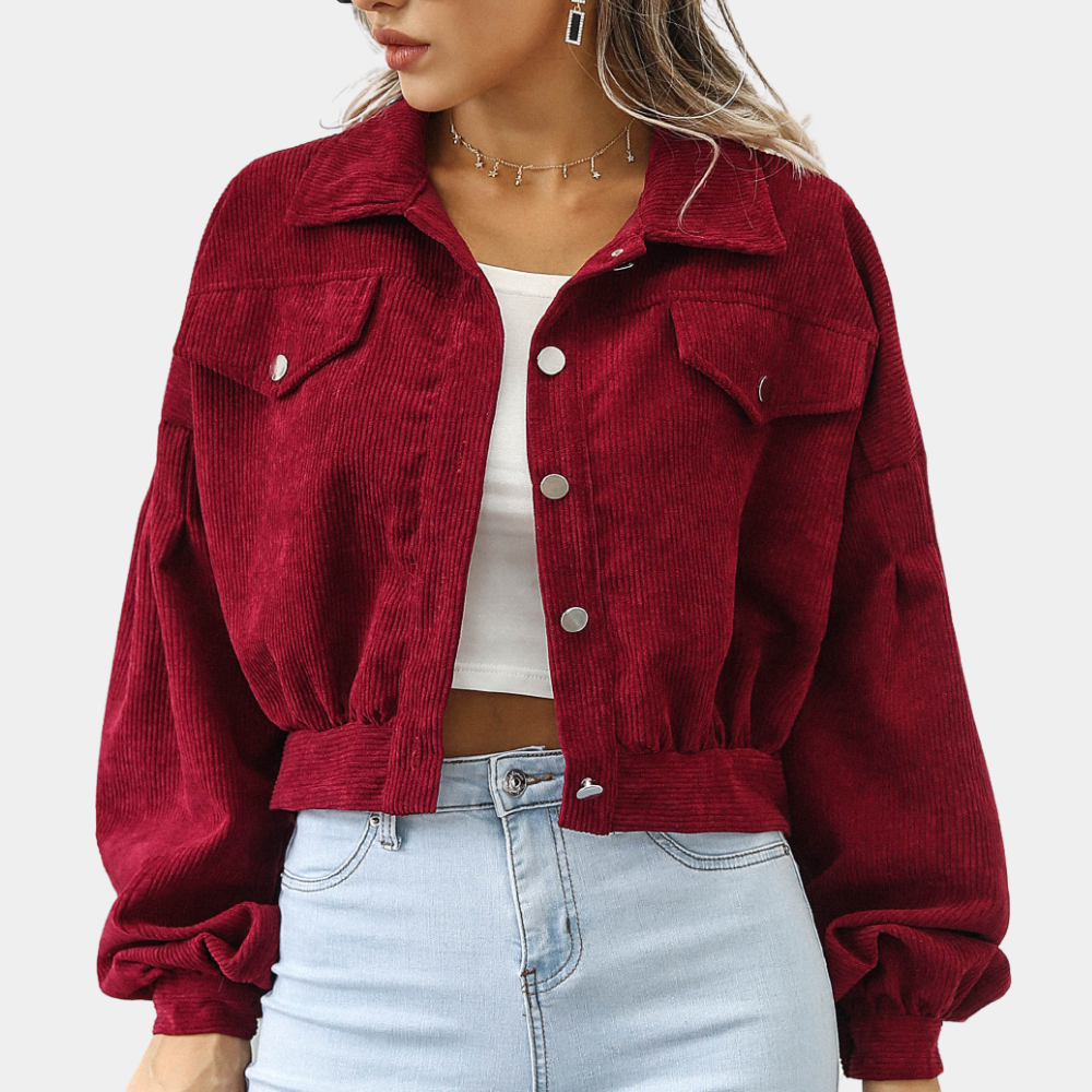 Street-Wave Velvet Cropped Jacket For Women With Silver Buttons Autumn Ready Fashion