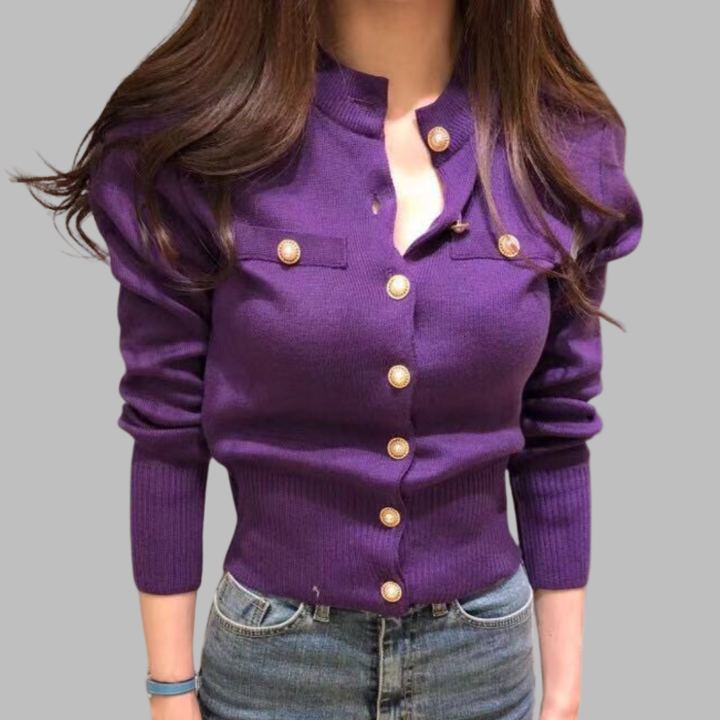 Street-Wave Cardigan For Women Elegant Pearl Button Knit Versatile Tailored Fit For Office To Evening