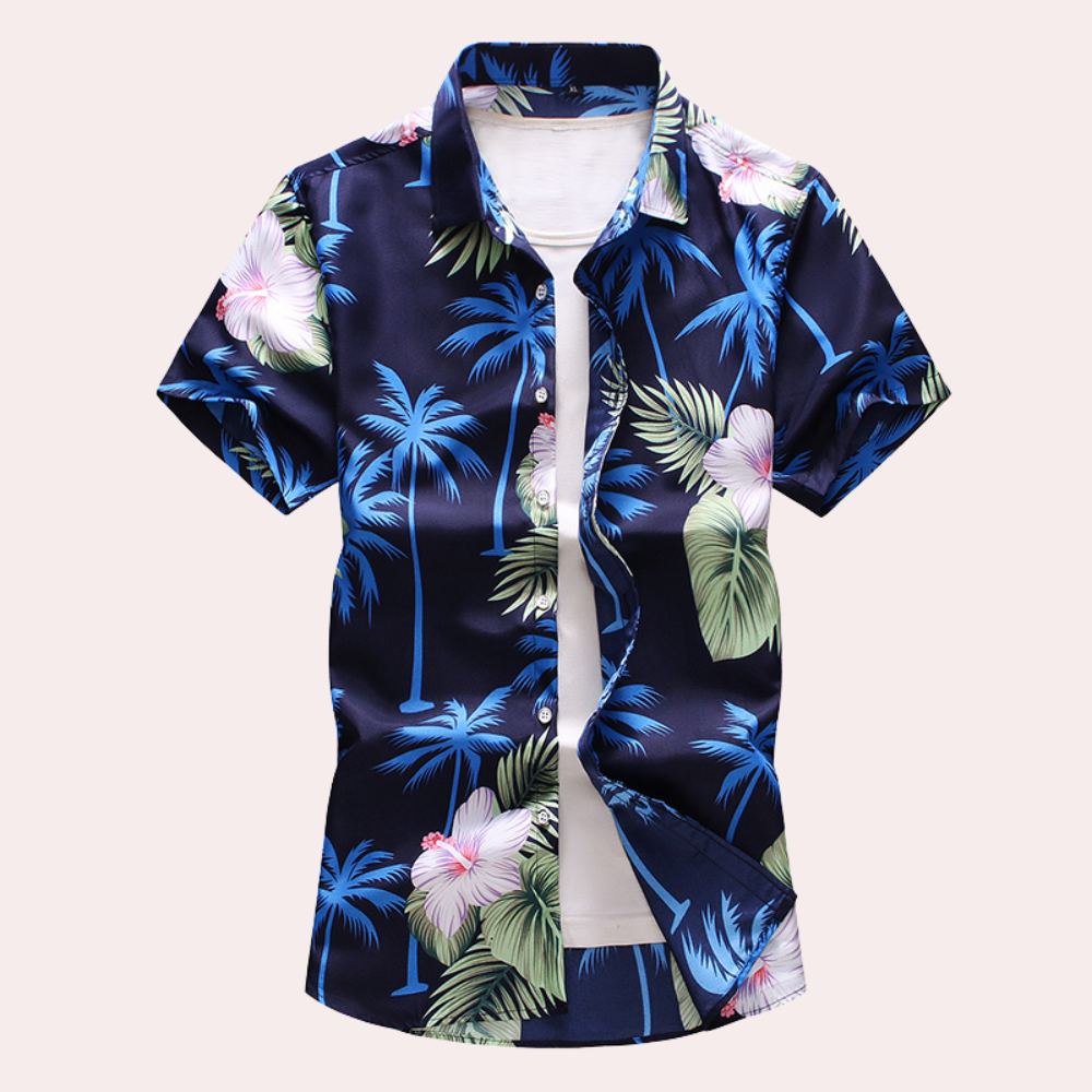 Street-Wave Tropical Floral Shirt Men Short Sleeve Regular Fit Vacation Ready