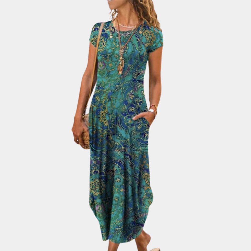 Street-Wave Women's Maxi Dress Loose Fit Breathable Geometric Print