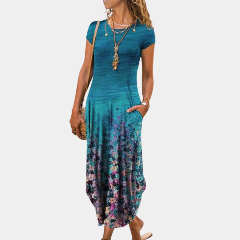 Street-Wave Women's Maxi Dress Loose Fit Breathable Geometric Print