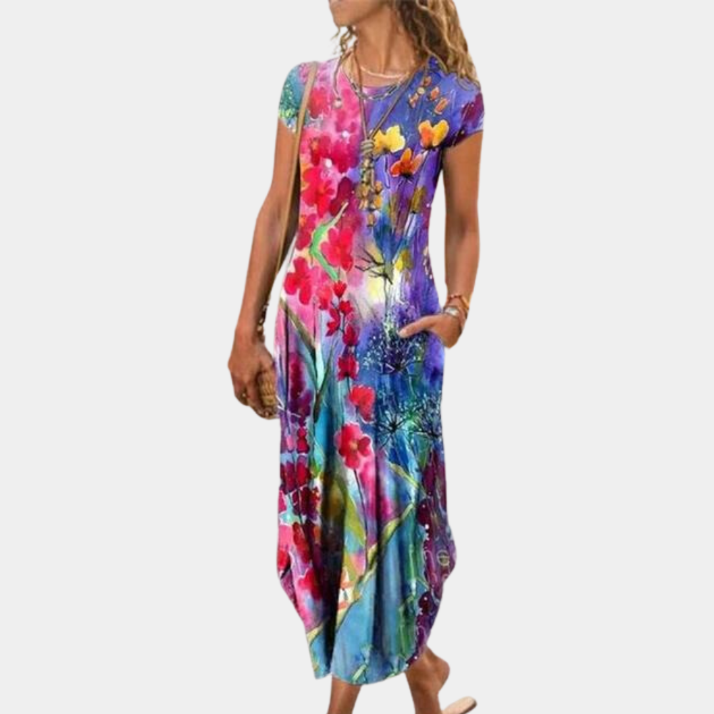 Street-Wave Women's Maxi Dress Loose Fit Breathable Geometric Print