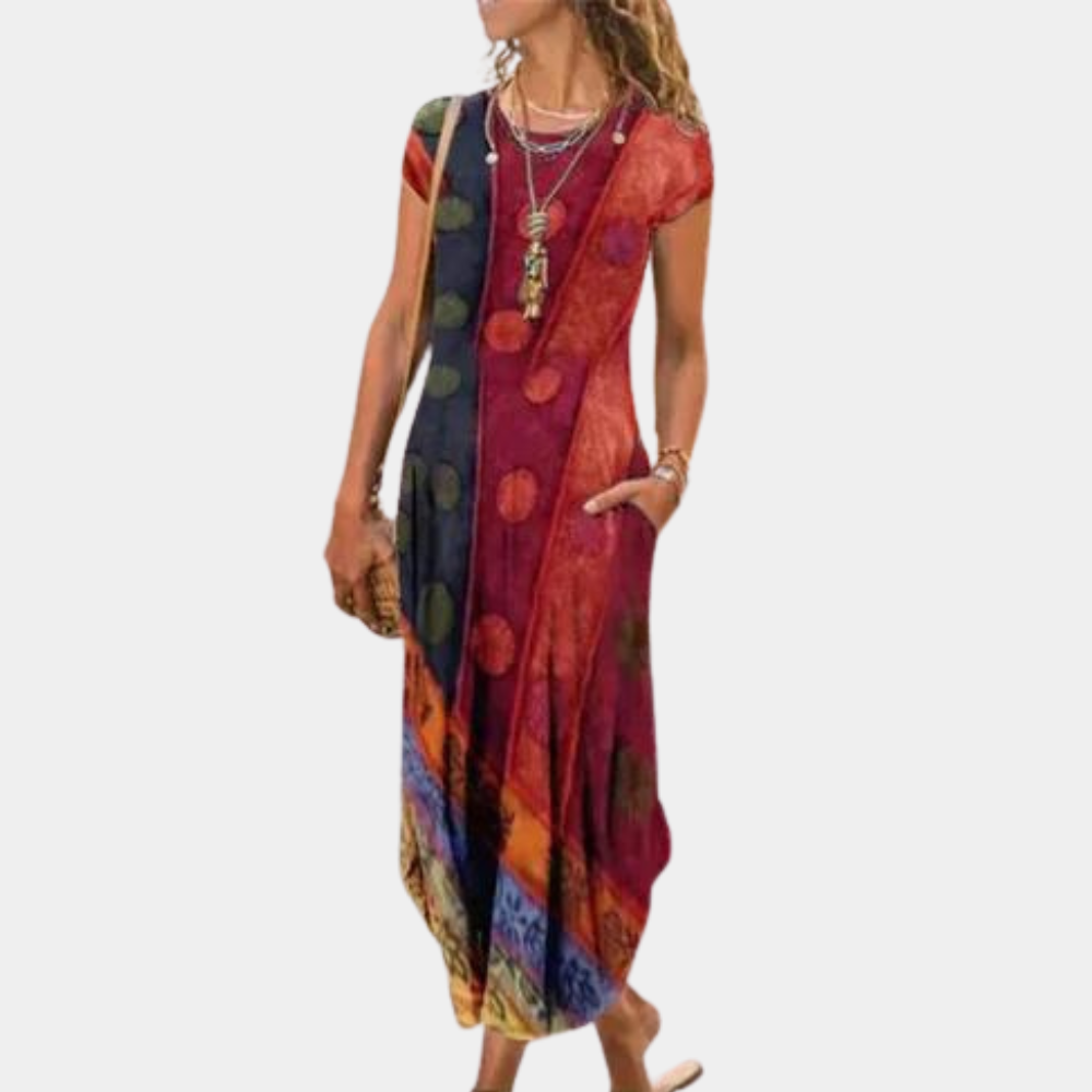 Street-Wave Women's Maxi Dress Loose Fit Breathable Geometric Print