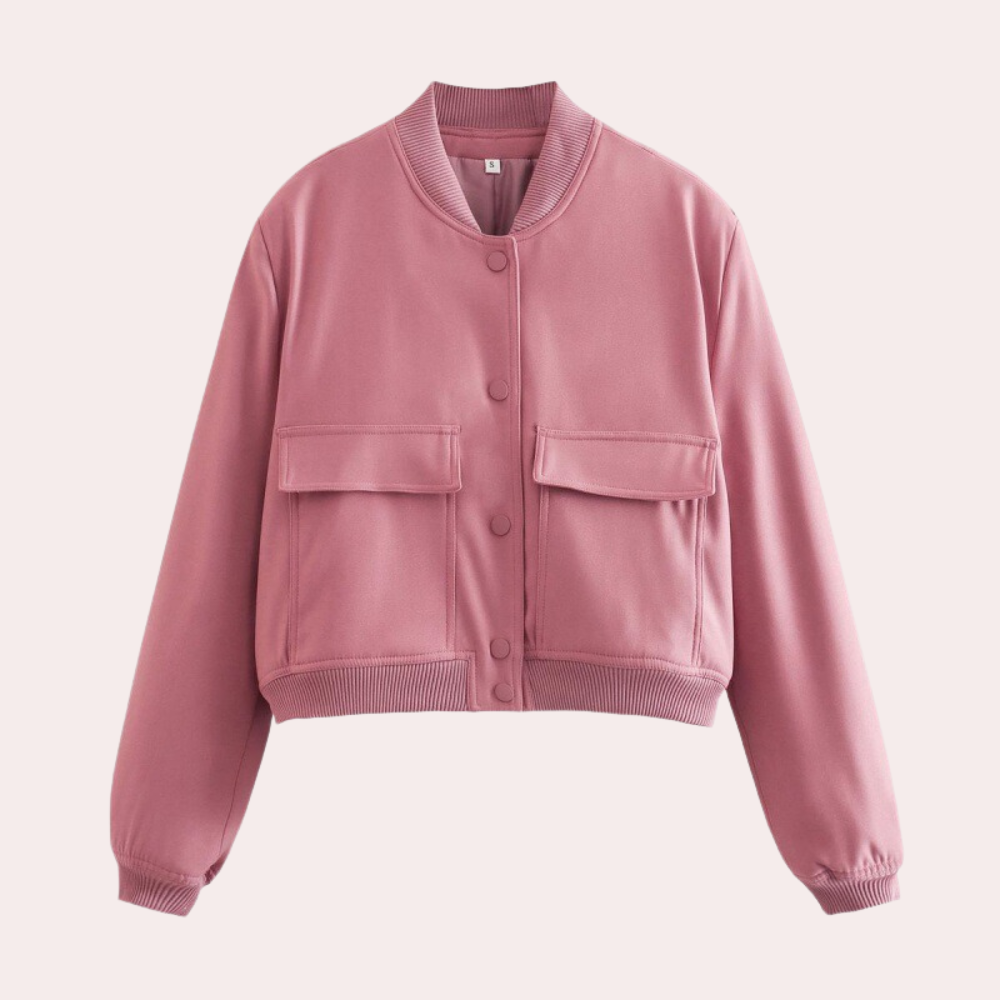 Street Wave Women's Navy Bomber Jacket With Modern Silhouette And Elegant Details