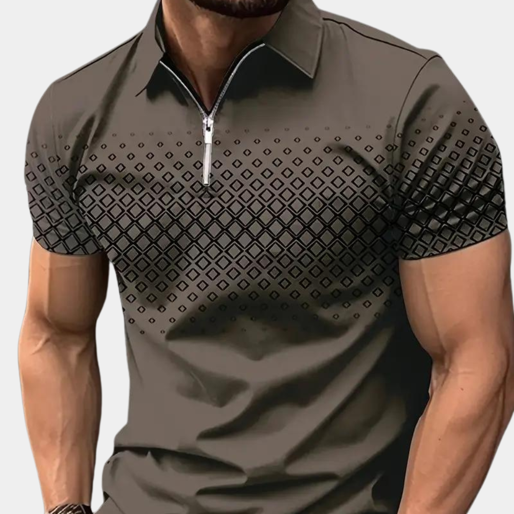 Street-Wave Men's Zip Front Polo Shirt Slim Fit Geometric