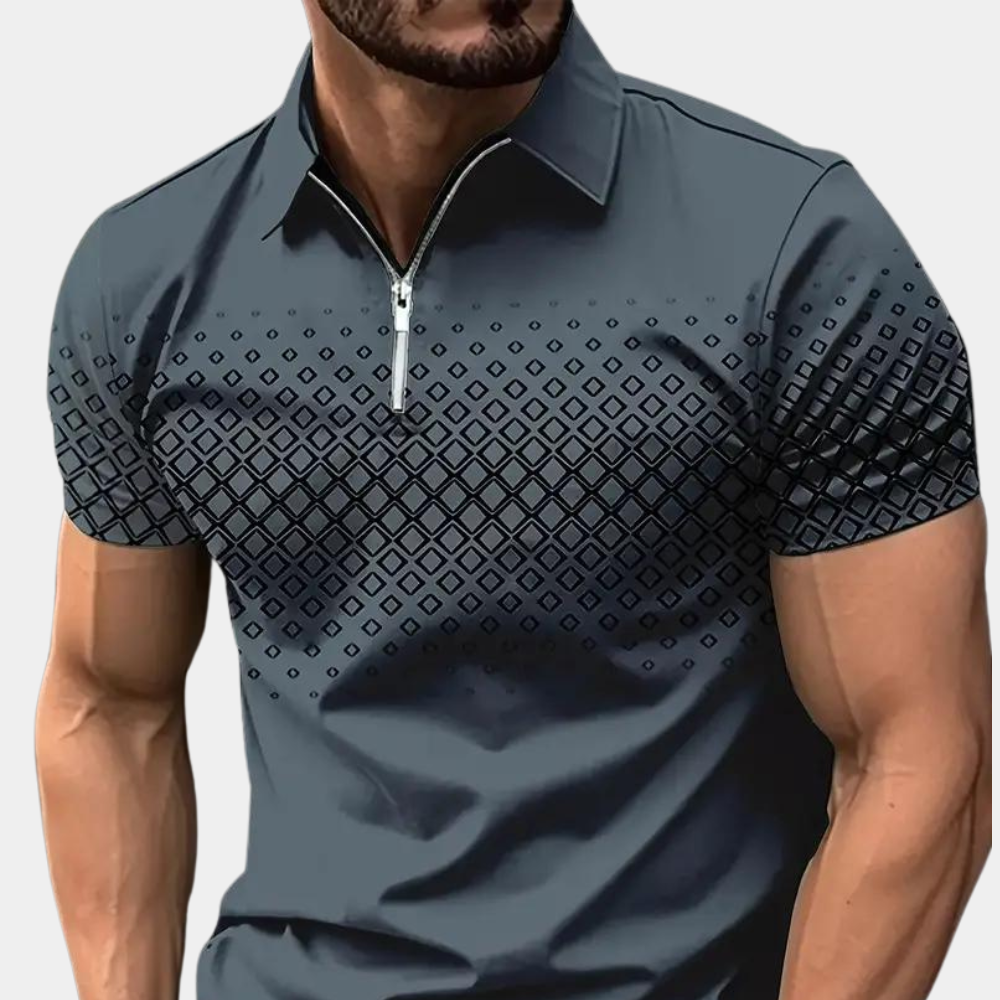 Street-Wave Men's Zip Front Polo Shirt Slim Fit Geometric